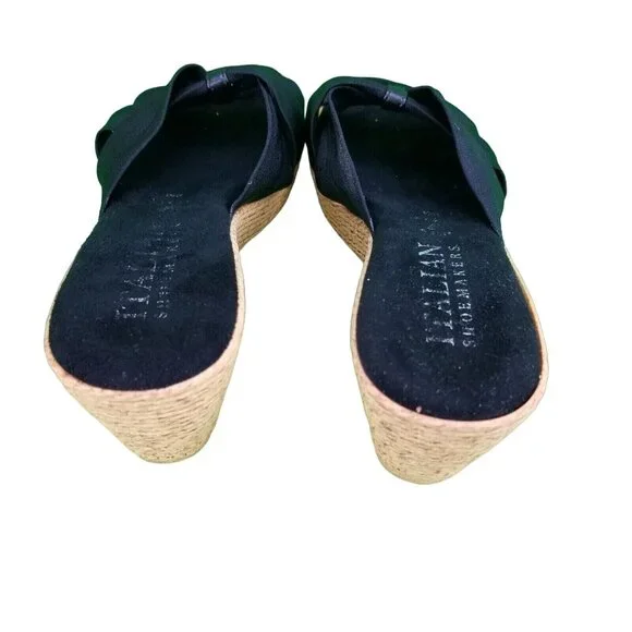 ✅Womens 8M Italian Shoemakers Sandals Wedge Heel Slip On Black Made in Italy - Picture 14 of 16